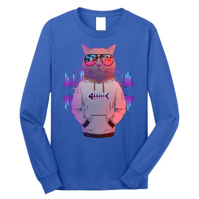 Cool Retro Hipster Hip Hop Music Cat Long Sleeve Shirt