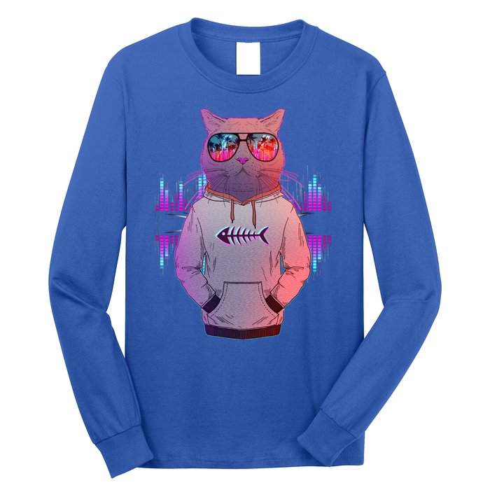 Cool Retro Hipster Hip Hop Music Cat Long Sleeve Shirt