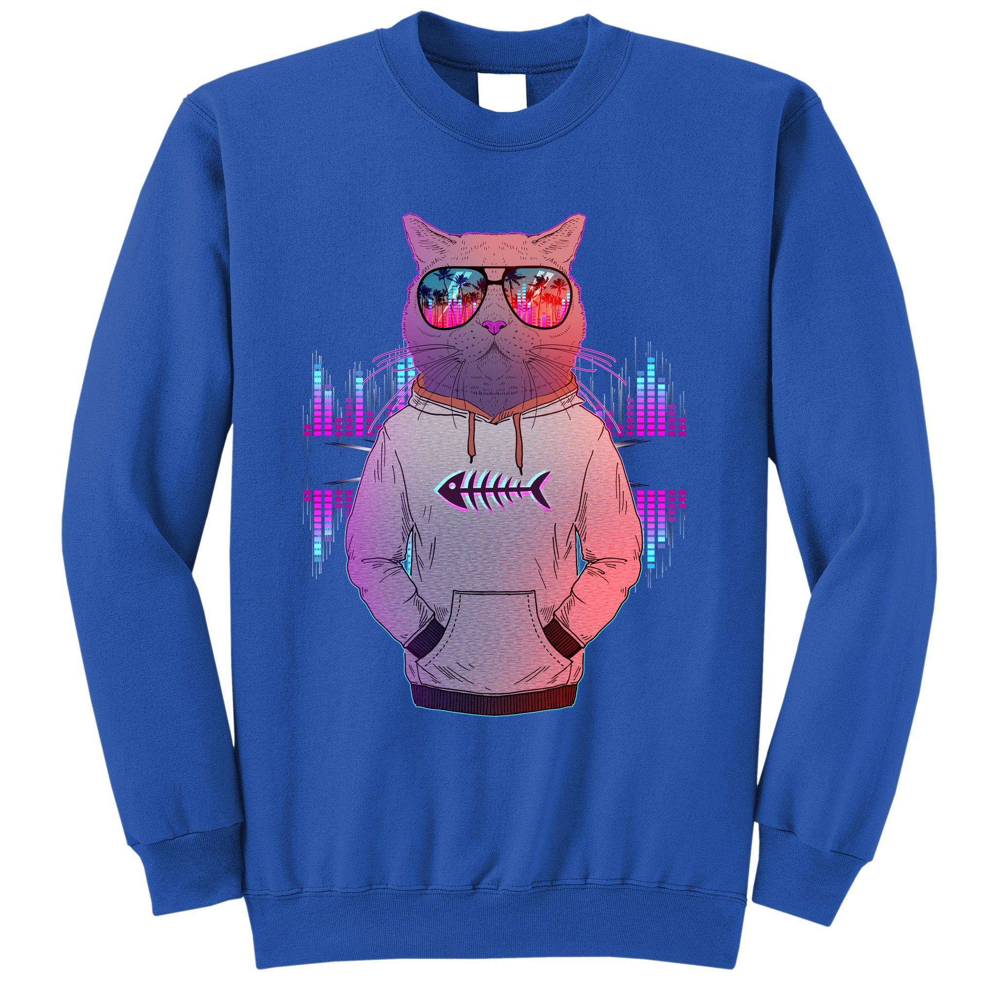 Cool Retro Hipster Hip Hop Music Cat Sweatshirt