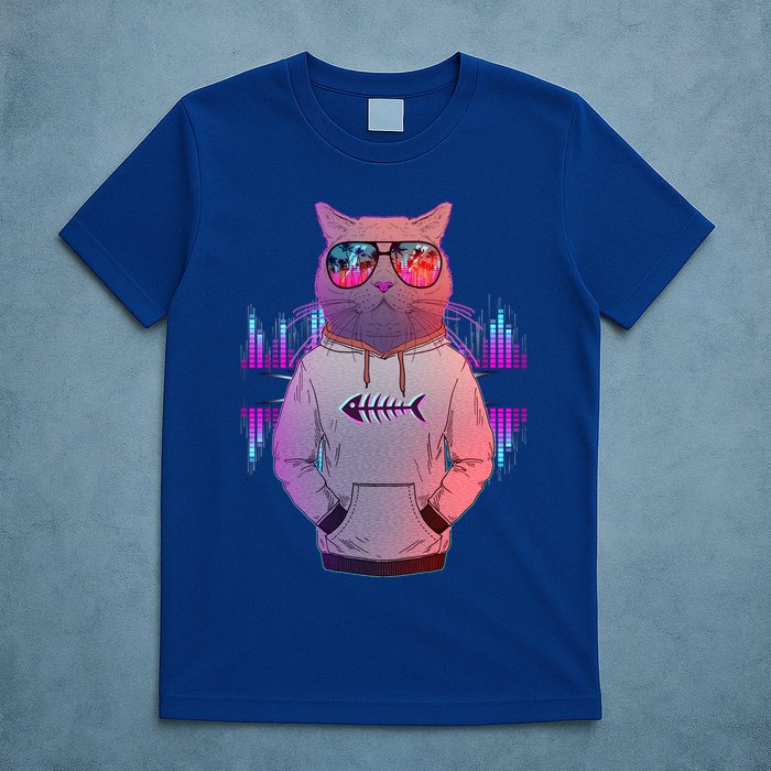 Cool Retro Hipster Hip Hop Music Cat T-Shirt