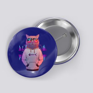 Cool Retro Hipster Hip Hop Music Cat Button