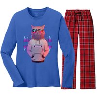 Cool Retro Hipster Hip Hop Music Cat Women's Long Sleeve Flannel Pajama Set 