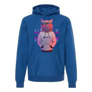 Cool Retro Hipster Hip Hop Music Cat Premium Hoodie