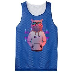 Cool Retro Hipster Hip Hop Music Cat Mesh Reversible Basketball Jersey Tank