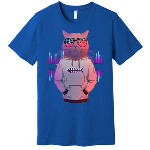 Cool Retro Hipster Hip Hop Music Cat Premium T-Shirt