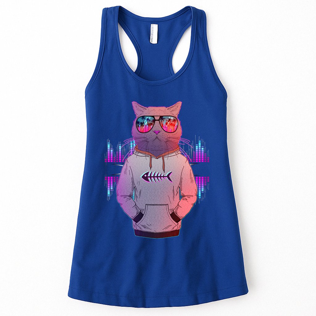 Cool Retro Hipster Hip Hop Music Cat Womens Tank Top
