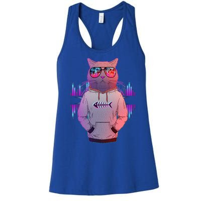 Cool Retro Hipster Hip Hop Music Cat Women's Racerback Tank