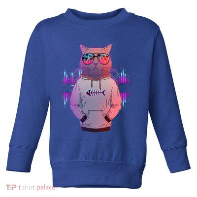Cool Retro Hipster Hip Hop Music Cat Toddler Sweatshirt