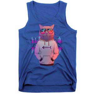 Cool Retro Hipster Hip Hop Music Cat Tank Top