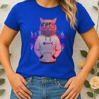 Cool Retro Hipster Hip Hop Music Cat Womens T-Shirt