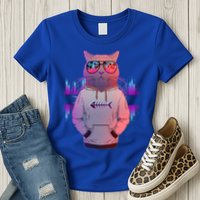 Cool Retro Hipster Hip Hop Music Cat Womens T-Shirt