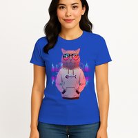 Cool Retro Hipster Hip Hop Music Cat Womens T-Shirt