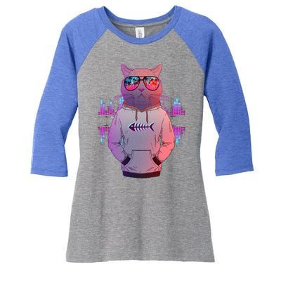 Cool Retro Hipster Hip Hop Music Cat Women's Tri-Blend 3/4-Sleeve Raglan Shirt