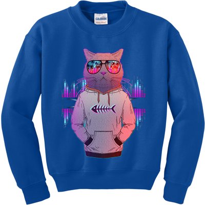 Cool Retro Hipster Hip Hop Music Cat Kids Sweatshirt