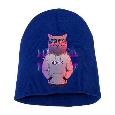 Cool Retro Hipster Hip Hop Music Cat Short Acrylic Beanie