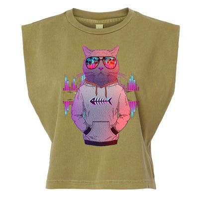 Cool Retro Hipster Hip Hop Music Cat Garment-Dyed Women's Muscle Tee