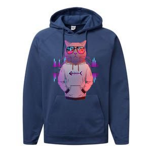 Cool Retro Hipster Hip Hop Music Cat Performance Fleece Hoodie