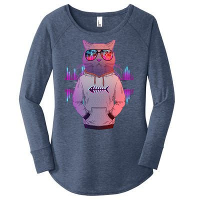 Cool Retro Hipster Hip Hop Music Cat Women's Perfect Tri Tunic Long Sleeve Shirt