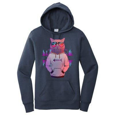 Cool Retro Hipster Hip Hop Music Cat Women's Pullover Hoodie