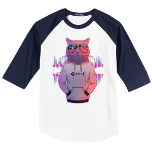 Cool Retro Hipster Hip Hop Music Cat Baseball Sleeve Shirt