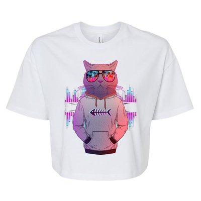 Cool Retro Hipster Hip Hop Music Cat Bella+Canvas Jersey Crop Tee