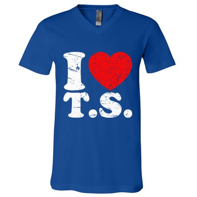 Cute Red Heart I Love T.S V-Neck T-Shirt