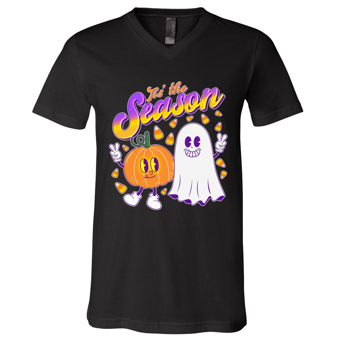Cute Retro Halloween Tis The Season V-Neck T-Shirt