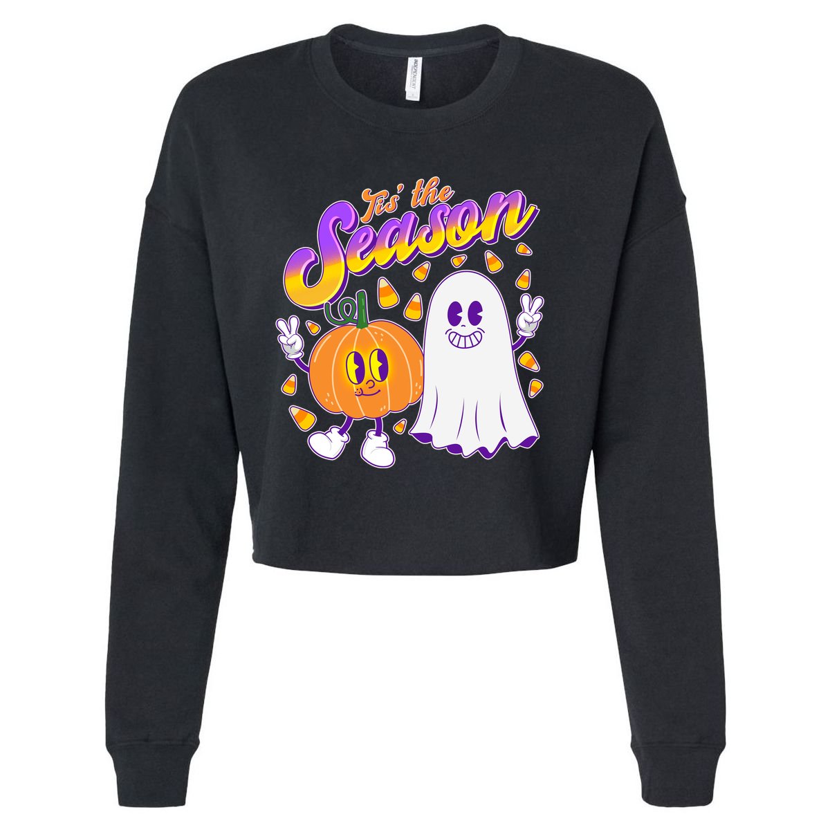 Cute Retro Halloween Tis The Season Cropped Pullover Crew