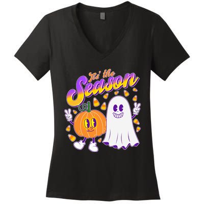 Cute Retro Halloween Tis The Season Women's V-Neck T-Shirt