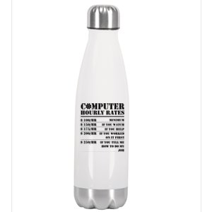 Computer Repair Hourly Rate Funny Tech Support Labor Funny Gift Stainless Steel Insulated Water Bottle