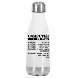 Computer Repair Hourly Rate Funny Tech Support Labor Funny Gift Stainless Steel Insulated Water Bottle