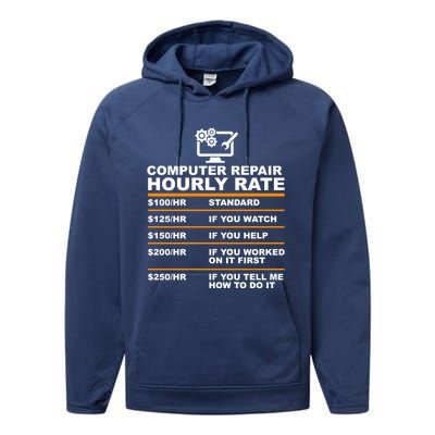 Computer Repair Hourly Rate Computer Repair Geek Cool Gift Cute Gift Performance Fleece Hoodie