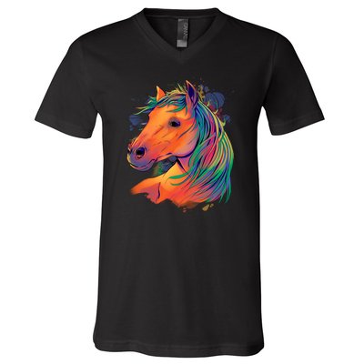 Colorful Rainbow Horse V-Neck T-Shirt