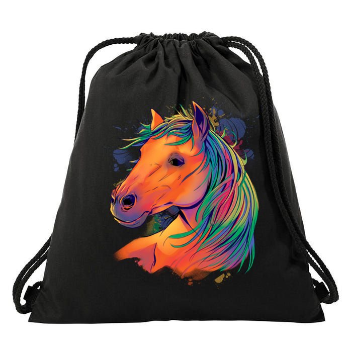 Colorful Rainbow Horse Drawstring Bag