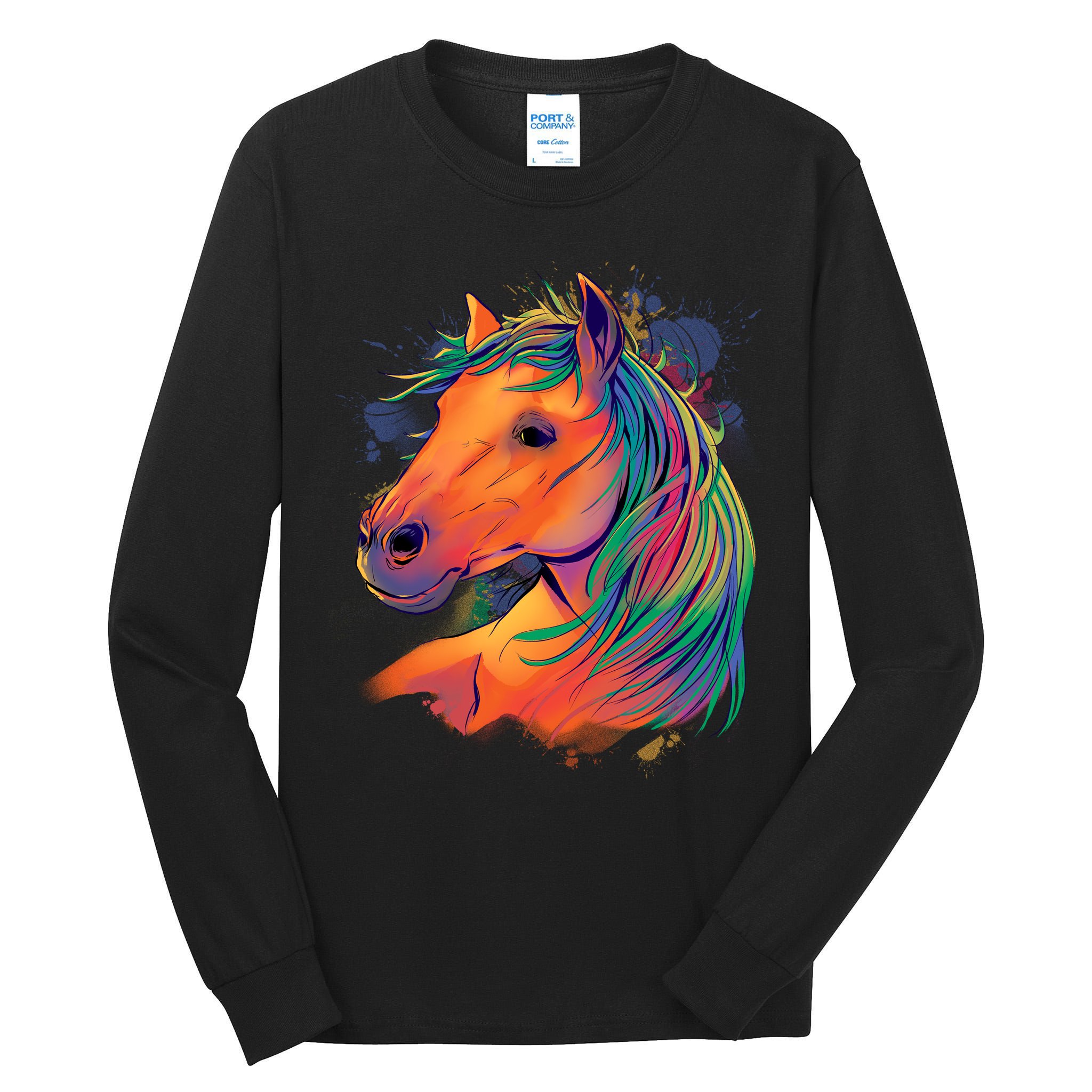 Colorful Rainbow Horse Tall Long Sleeve T-Shirt
