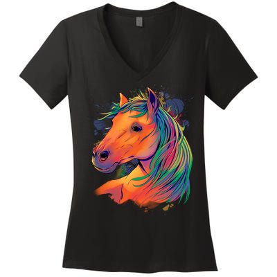 Colorful Rainbow Horse Women's V-Neck T-Shirt