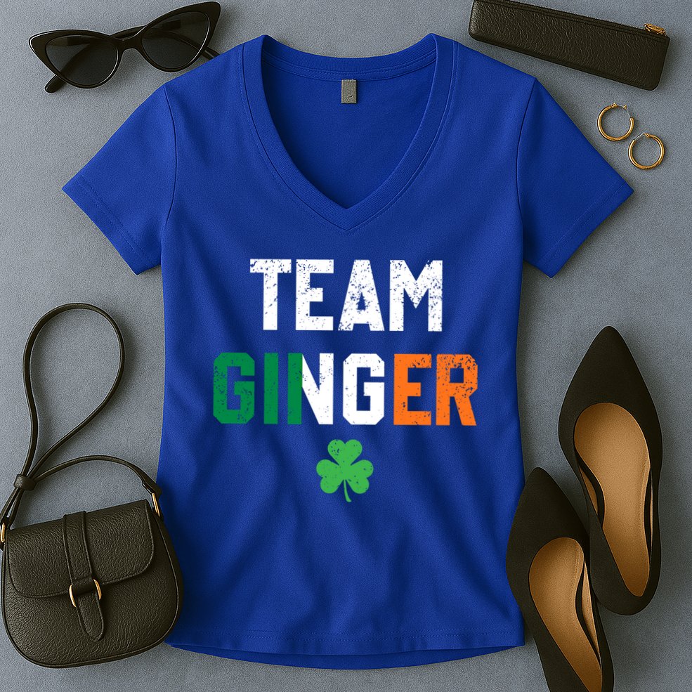 Cute Red Head Team Ginger St Patricks Day Green Irish Flag Funny Gift Women's V-Neck T-Shirt