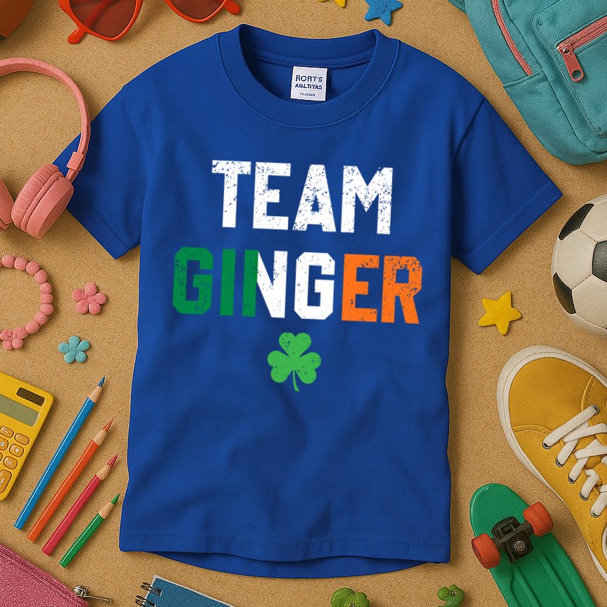 Cute Red Head Team Ginger St Patricks Day Green Irish Flag Funny Gift Kids T-Shirt