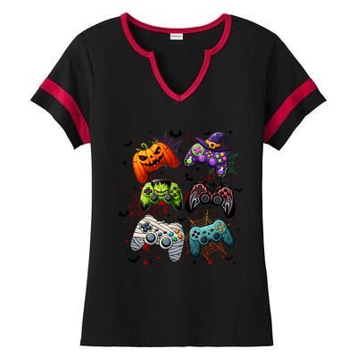 Cool Retro Halloween Gaming Controllers Ladies Halftime Notch Neck Tee