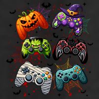 Cool Retro Halloween Gaming Controllers 7 Panel Mesh Trucker Snapback Hat