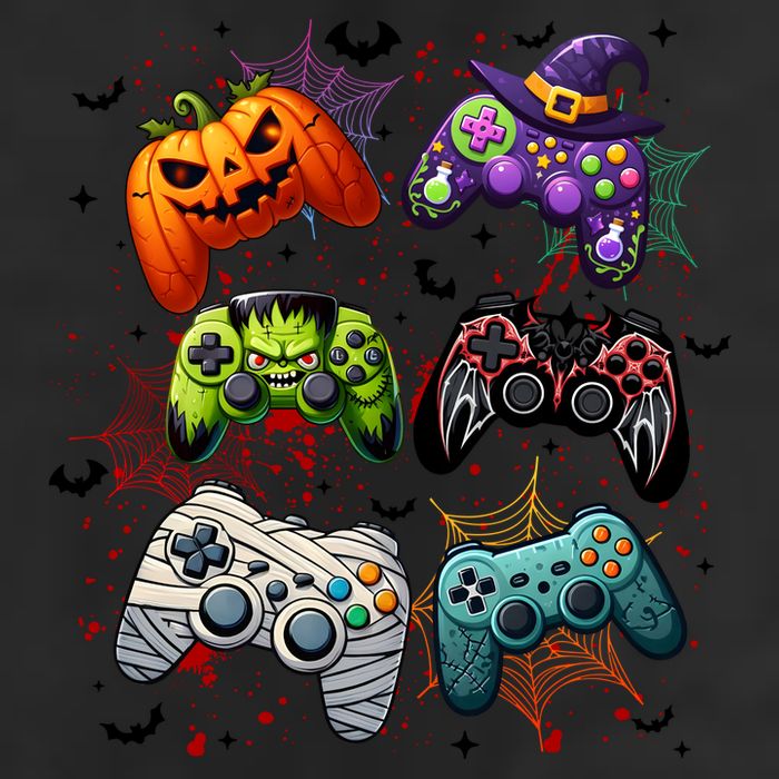 Cool Retro Halloween Gaming Controllers 7 Panel Mesh Trucker Snapback Hat