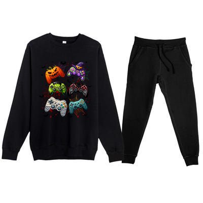 Cool Retro Halloween Gaming Controllers Premium Crewneck Sweatsuit Set