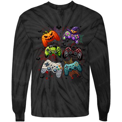 Cool Retro Halloween Gaming Controllers Tie-Dye Long Sleeve Shirt