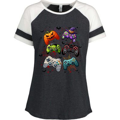 Cool Retro Halloween Gaming Controllers Enza Ladies Jersey Colorblock Tee