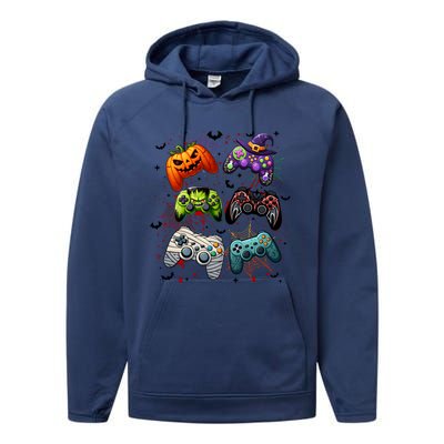 Cool Retro Halloween Gaming Controllers Performance Fleece Hoodie