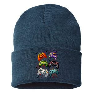 Cool Retro Halloween Gaming Controllers Sustainable Knit Beanie