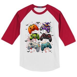 Cool Retro Halloween Gaming Controllers Kids Colorblock Raglan Jersey