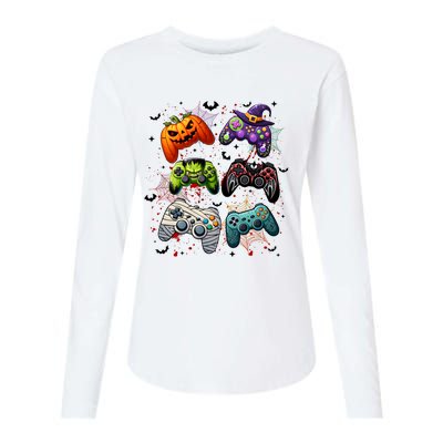 Cool Retro Halloween Gaming Controllers Womens Cotton Relaxed Long Sleeve T-Shirt