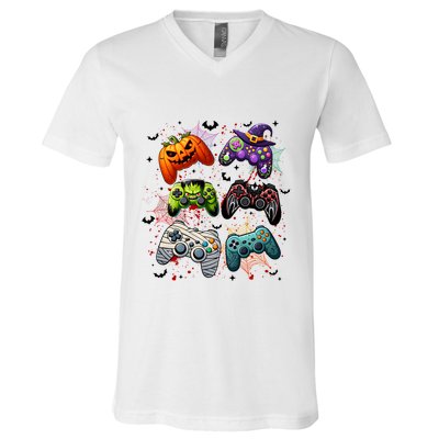 Cool Retro Halloween Gaming Controllers V-Neck T-Shirt