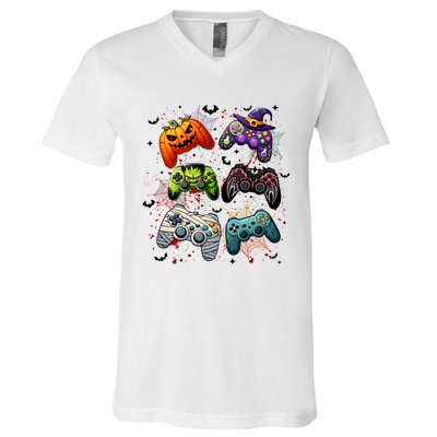 Cool Retro Halloween Gaming Controllers V-Neck T-Shirt